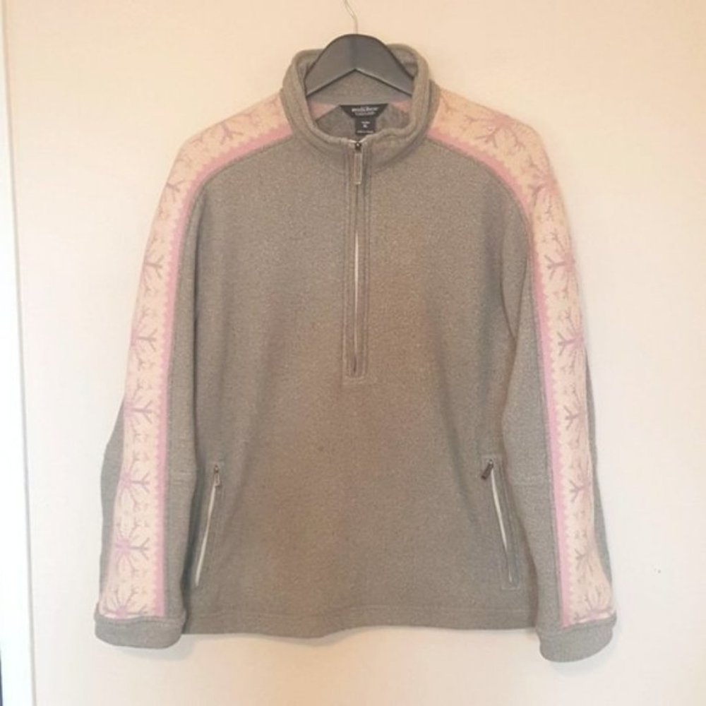 Vintage Woolrich pastel green and pink snowflake three quarter zip pullover